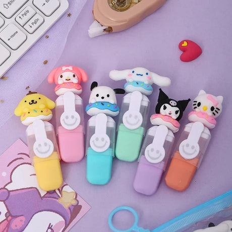 New Sanrio Highlighter 6-24pcs Kuromi Melody Soft Rubber Doughnut Mini Color Marker Cute Children's Painting Pen Girls Gift Pens