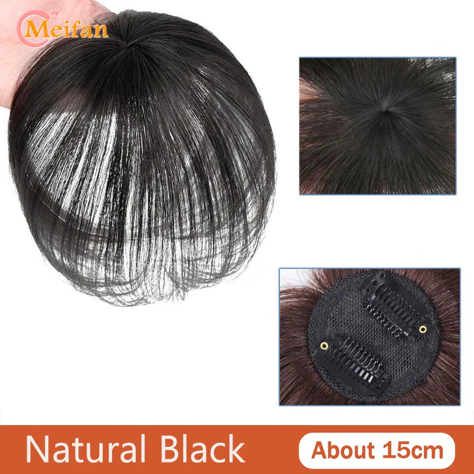 MEIFAN Synthetic False Bangs Clip-In Bangs Extension Natural Neat Fake Fringe Topper Hairpiece Invisible Clourse Hairpieces