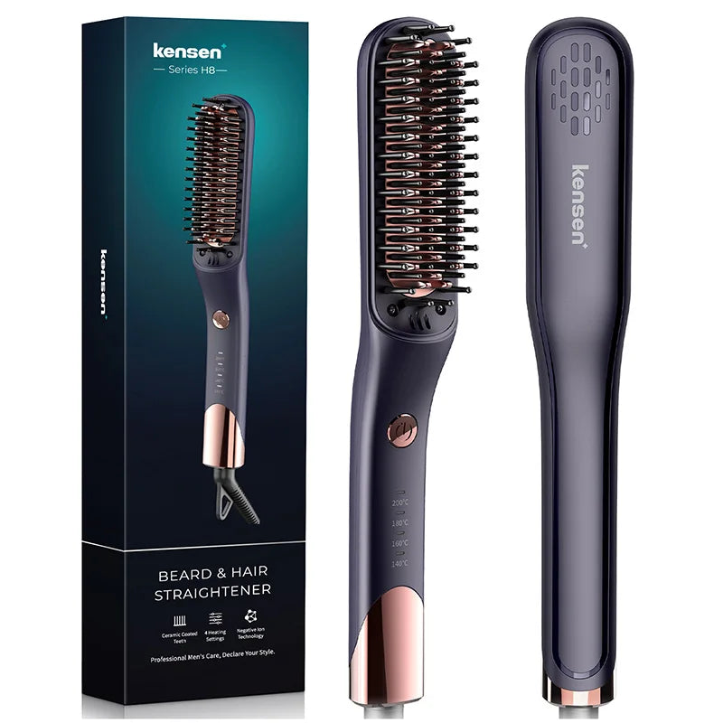 Kensen beard straightener Brush Comb Hair Straightener Men Quick Beard Straightening Curling Styling Negative Iron Heating Comb