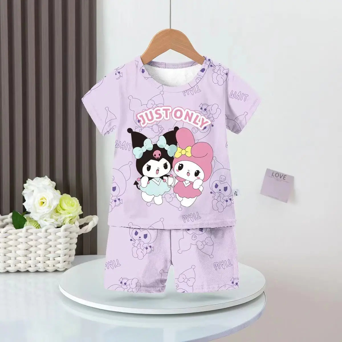 Anime Summer Kids Ice Silk Pajamas Kawaii MyMelodys Kuromis Cinnamorolls Cartoon Short Sleeve Cardigan Loungewear Set