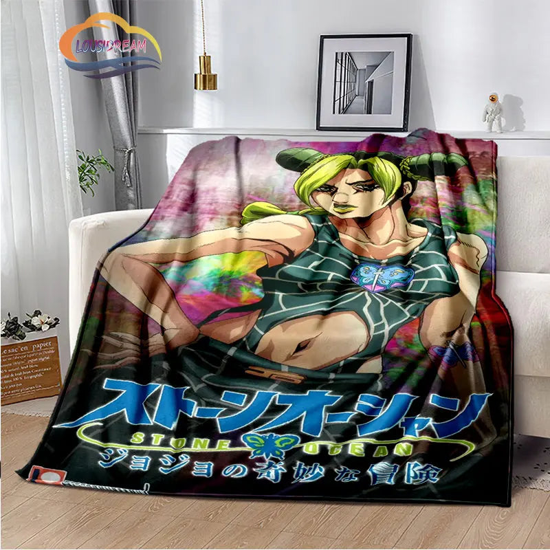 Anime JoJo's Bizarre Adventure Stone Ocean flannel Blanket Throw blanket Warm Sofa bed  children and girls Gift s