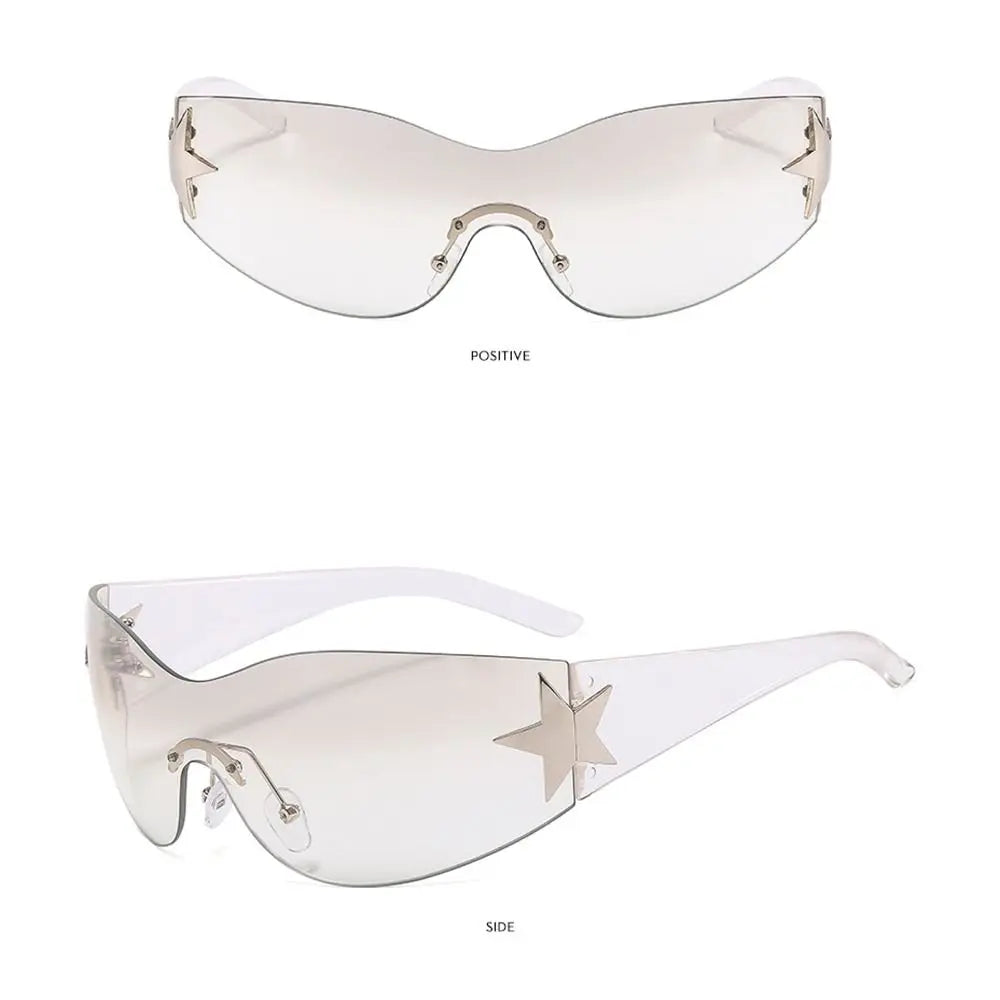 Rimless Y2K Sunglasses for Women Men,Trendy Wrap Around Sunglasses Punk One Piece Goggles Oversized Sports Sun Glasses