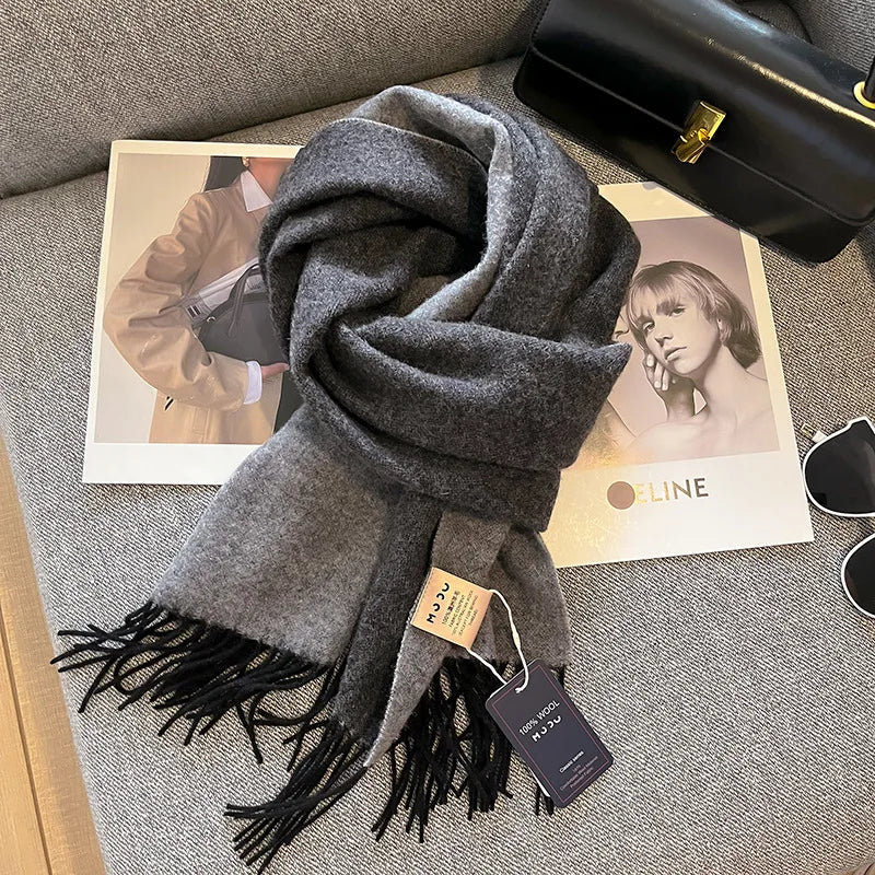 High-quality Australian Wool 100% Solid Color Women's Scarves Autumn and Winter Warm Men's Cashmere Shawl Wrap