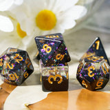 Cusdie 3 Layers Glitter Dice DND 7Pcs Resin D&D Dice D4 D6 D8 D10 D% D12 D20 Polyhedral Dice Set for Role Playing Table Games