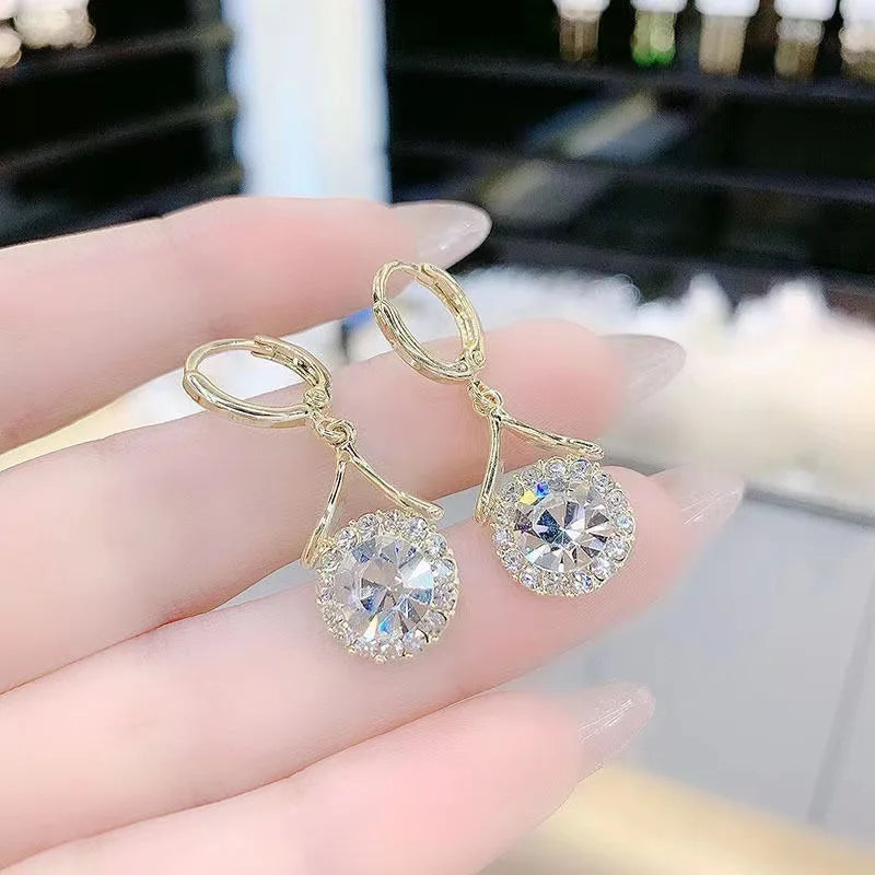 Trendy Round Crystal Drop Earrings For Women Luxury Sparkling Zircon Ginkgo Leaf Butterfly Long Tassel Wedding Jewelry Gift