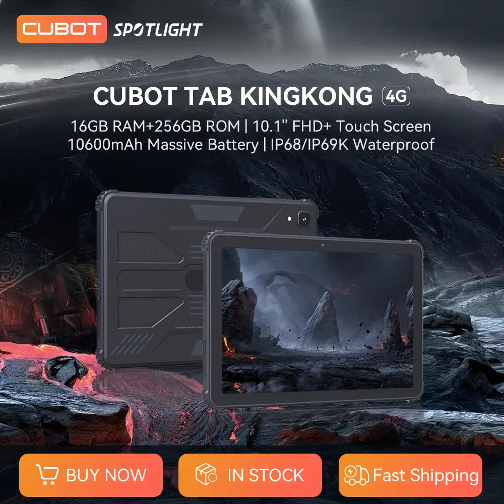 Cubot TAB KINGKONG, Rugged Tablet Android 13, IP68 Waterproof, 16GB RAM(8GB+8GB Extended), 256GB ROM, 10600mAh,10.1" FHD+ Screen