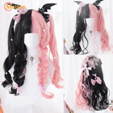 MEIFAN Long Lolita Ombre Harajuku Wig With Bang Red Blue Wave Curly Cosplay Wig Heat Resistant Synthetic Jellyfish Head Wigs