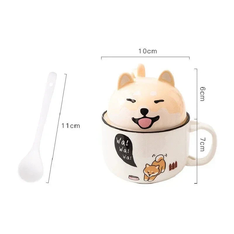 Cartoon Animal Ceramic Coffee Cup Creative Ke Jiquan Shiba Inu Cat Couple Ceramic Cup Home Decoration Glass Breakfast Milk Cup