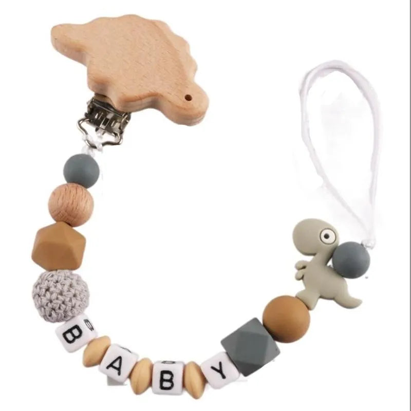 Personalized Name Handmade Silicone Baby Beech Dummy Pacifier Clip Dinosaur Safe Teething  Teether Pacifier Chains Holder Gift