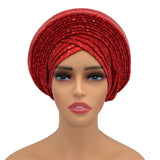 NEW Sequins Turban Cap for Women Ready to Wear African Auto Gele Headtie Nigeria Wedding Geles Female Head Wraps Lady Headpiece