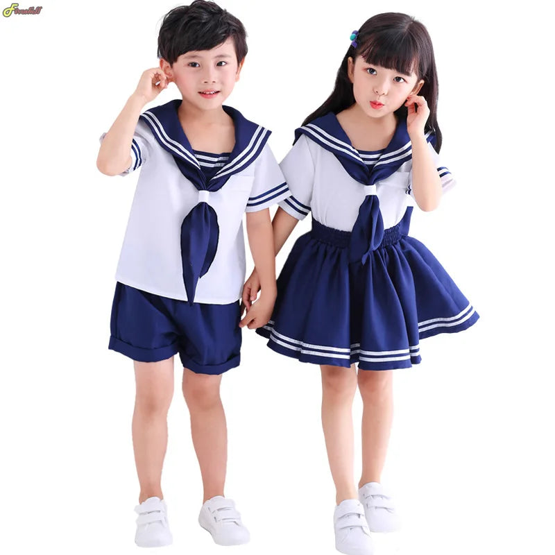 Japanese Anime Navy Sailor Costume Uniform Blue for Girls Boys Halloween Party School Fancy Dress Bow Tie