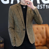 The new autumn and winter Korean version of the fashion grid single west coat comfortable business leisure suit men