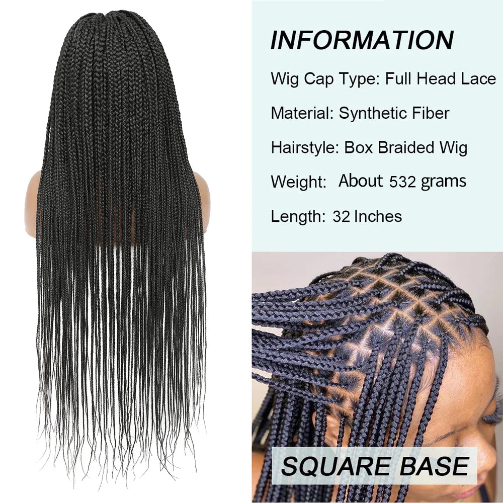 32" Full Lace Front Box Braided Synthetic Wigs Knotless Cornrow Braids Black Lace Frontal Wigs With Baby Hair for Women X-TRESS