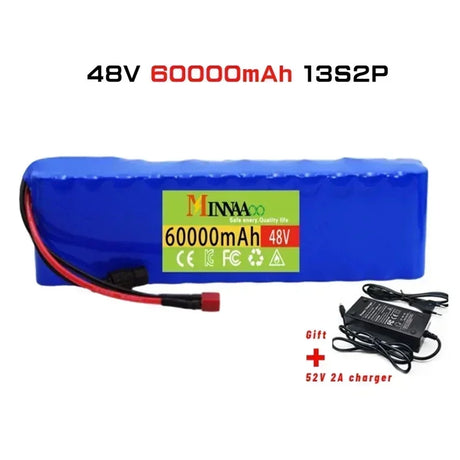 48V 60Ah High Capacity 13S2P 18650 Li-ion Battery for Bafang Electric Bike Retrofit Kit 1000w 54.6V 2A Charger + XT60 Plug