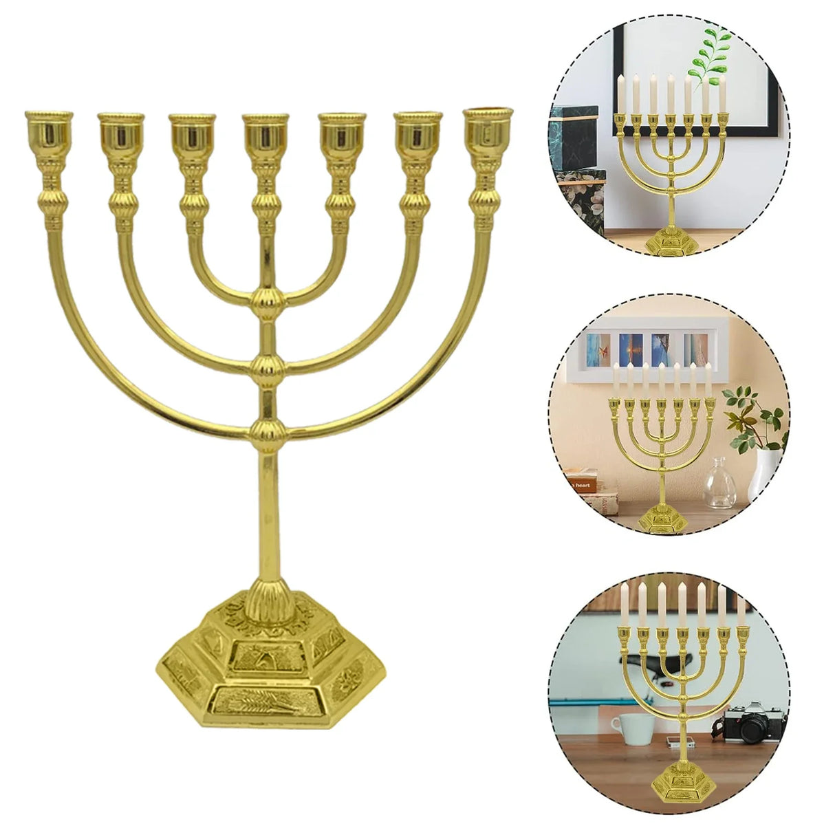 7 Branch Menorah Candle Holder Jerusalem Temple 12 Tribes of Israel Menorah 6.68/5.11-inch Height Antique Hanukkah Candle Stand