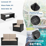 Shintenchi 4-Piece Outdoor Patio Furniture Set, Wicker Rattan Sectional Sofa Couch with Glass Coffee Table | Black