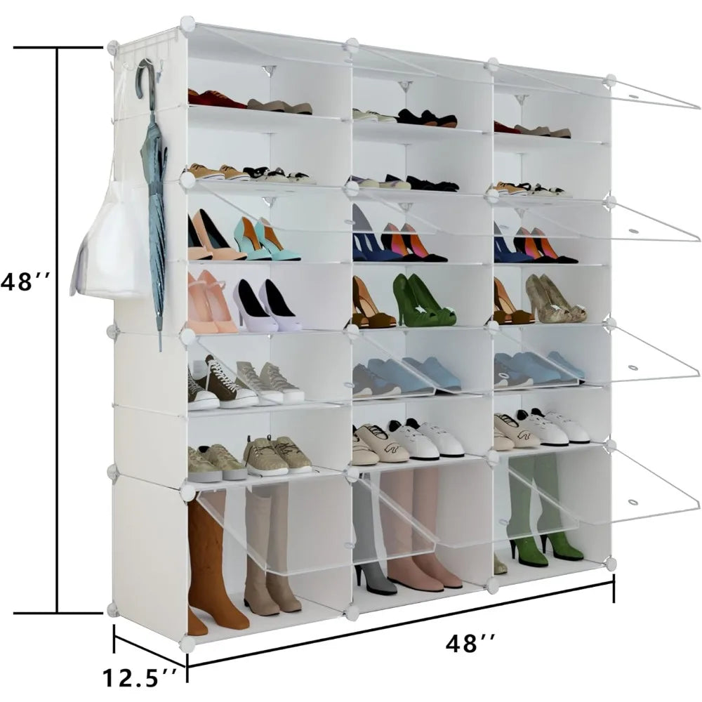 Shoe Rack Organizer, 48 Pair Shoe Storage Cabinet with Door Expandable Plastic Shoe Shelves for Closet,Entryway,Hallway,Bedroom