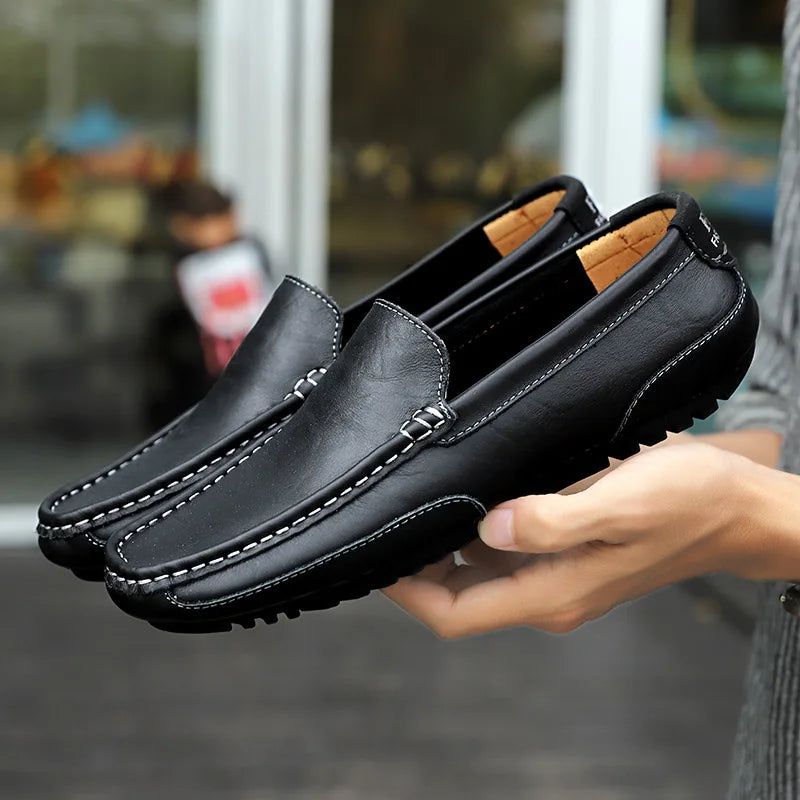 Shoes Leather Men Luxury Trendy Casual Slip on Formal Loafers Men Moccasins Italian Black Male Driving Shoes Sneakers Plus Size