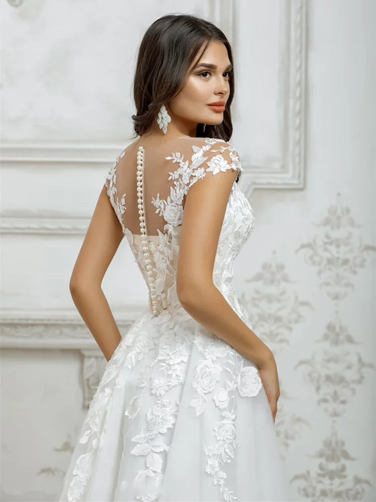 Short Wedding Dresses 2021 White For Women Cap Sleeve Lace  Appliques Boho Bridal Gown Princess Cute Robe De Mariée Illusion