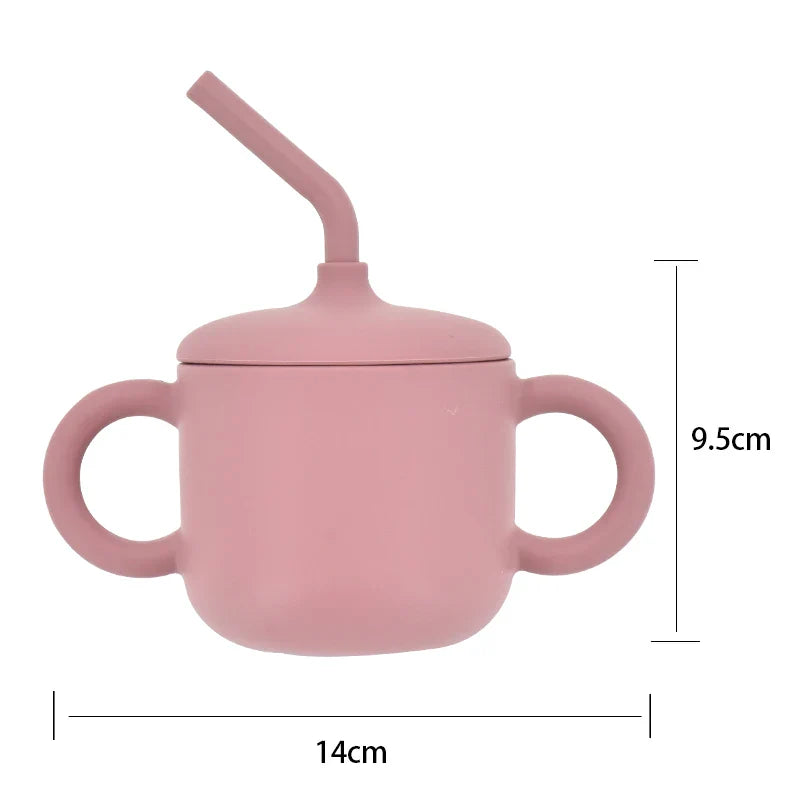 Silicone Baby Feeding Straw Cup Kids Learning Big Ears Feeding Bottle Anti-Hot Leakproof Silicone Tableware Toddler Water Bottle