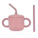 Silicone Baby Feeding Straw Cup Kids Learning Big Ears Feeding Bottle Anti-Hot Leakproof Silicone Tableware Toddler Water Bottle