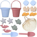 Silicone Beach Toys Set Kids Travel Friendly Beach Silicone Bucket Shovel Sand Molds Beach Bag Silicone Sand Toys for Toddlers