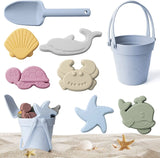 Silicone Beach Toys Set Kids Travel Friendly Beach Silicone Bucket Shovel Sand Molds Beach Bag Silicone Sand Toys for Toddlers