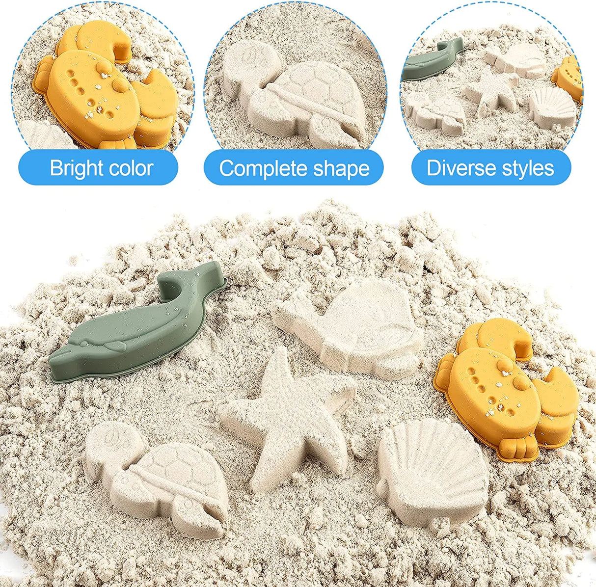 Silicone Beach Toys Set Kids Travel Friendly Beach Silicone Bucket Shovel Sand Molds Beach Bag Silicone Sand Toys for Toddlers