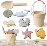 Silicone Beach Toys Set Kids Travel Friendly Beach Silicone Bucket Shovel Sand Molds Beach Bag Silicone Sand Toys for Toddlers