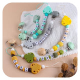 Silicone Leaf Beads Teether Toys Dummy Holder English Name Pacifier Chain Baby Pacifier Clips Chain Customized Accessories