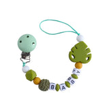 Silicone Leaf Beads Teether Toys Dummy Holder English Name Pacifier Chain Baby Pacifier Clips Chain Customized Accessories