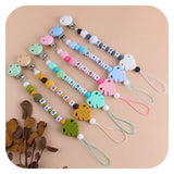 Silicone Leaf Beads Teether Toys Dummy Holder English Name Pacifier Chain Baby Pacifier Clips Chain Customized Accessories