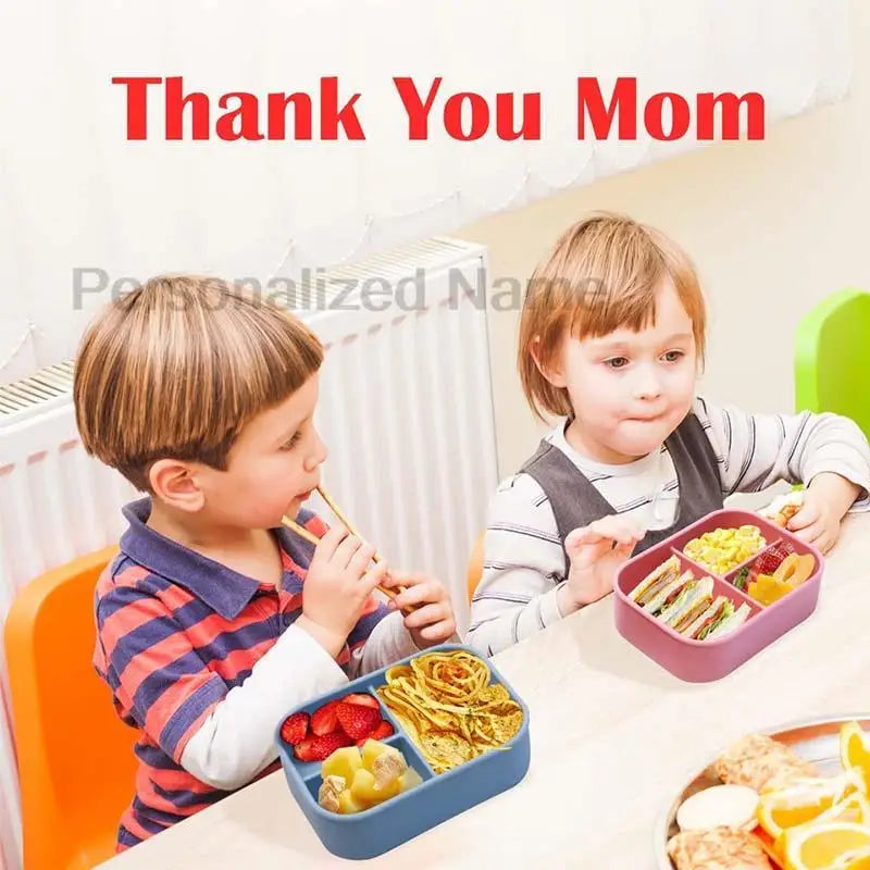 Silicone Lunch Box 3 Compartment Personalized Name Bento Box Leakproof Silicone Lunch Box Kids Divider Portable Picnic Food Box