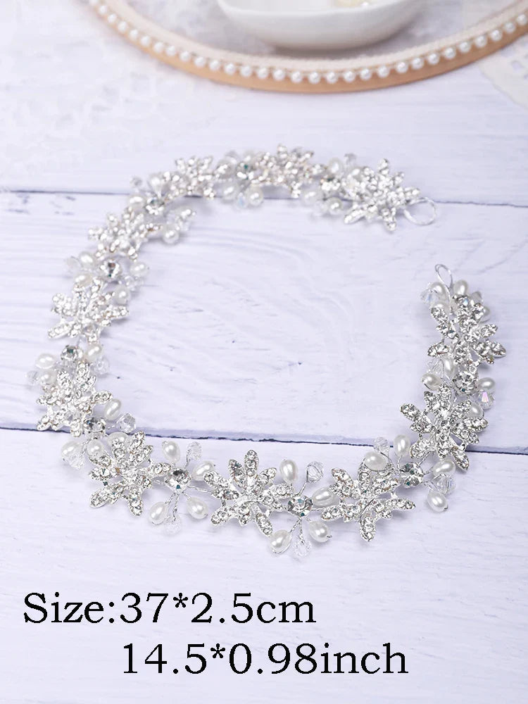 Silver Tiara Wedding Headdress Shiny Rhinestone Pearl Luxury Headband Elegant Women Hair Jewelry Set Bridal Hair Accessories