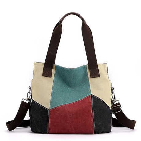 Simple Fashion Women's Bag Canvas Bag Women's Large Capacity Vintage Color Patchwork Bag New High Quality Shoulder Handbag