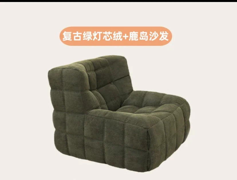 Single Sofa Waffle Couch Couch Light Luxury Simple Small Balcony Corduroy Suede Lazy Couch Lounge Chair