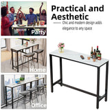 Sintered Stone Bar Table White Rectangle Counter Height Dining Table with Black Metal Frame High Top Pub Tables for Narrow