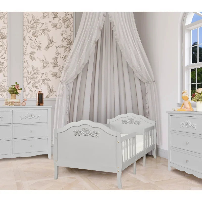 Slumber Baby Rose 3 In 1 Toddler Bed Platinum 53.3” L X 25” W X 25.4” H  Kids Bed Frame Children Bed Furniture