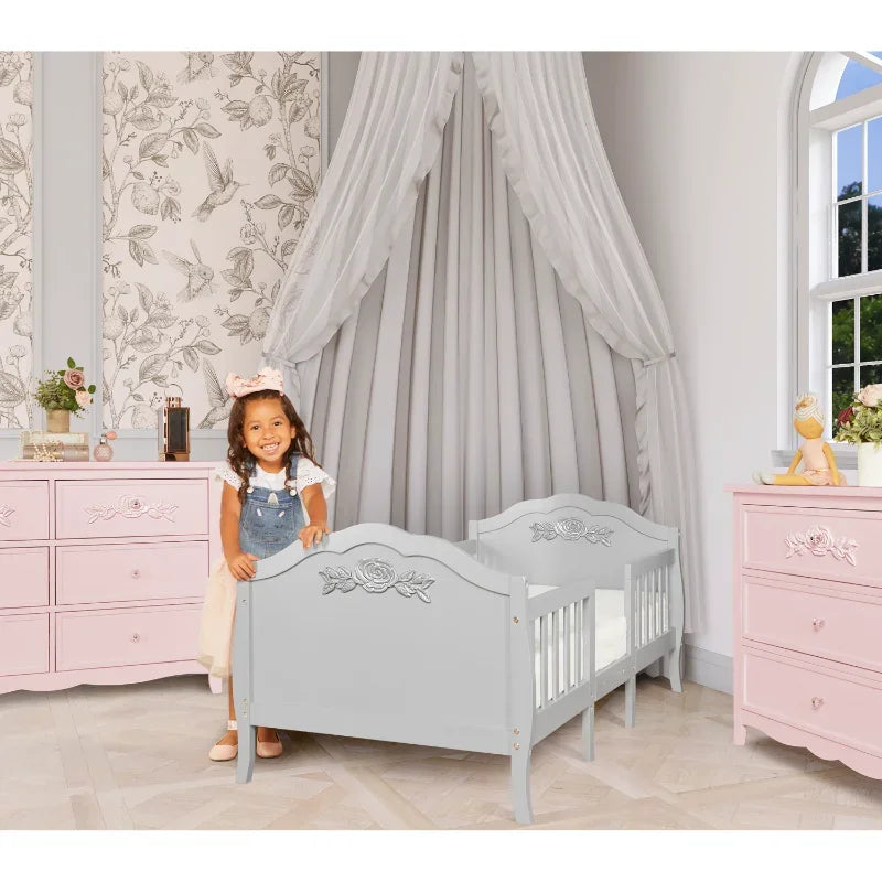 Slumber Baby Rose 3 In 1 Toddler Bed Platinum 53.3” L X 25” W X 25.4” H  Kids Bed Frame Children Bed Furniture