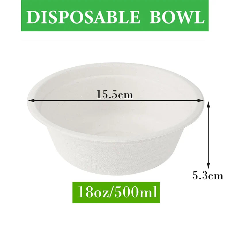 Smachin 50pcs 12/18 Oz Disposable Bowl Party Tableware Lunch Box Compostable Food Containers Dinnerware for Restaurant Kitchen