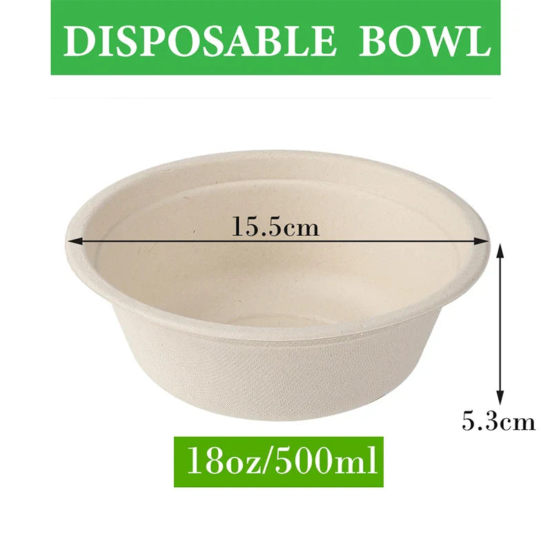 Smachin 50pcs 12/18 Oz Disposable Bowl Party Tableware Lunch Box Compostable Food Containers Dinnerware for Restaurant Kitchen