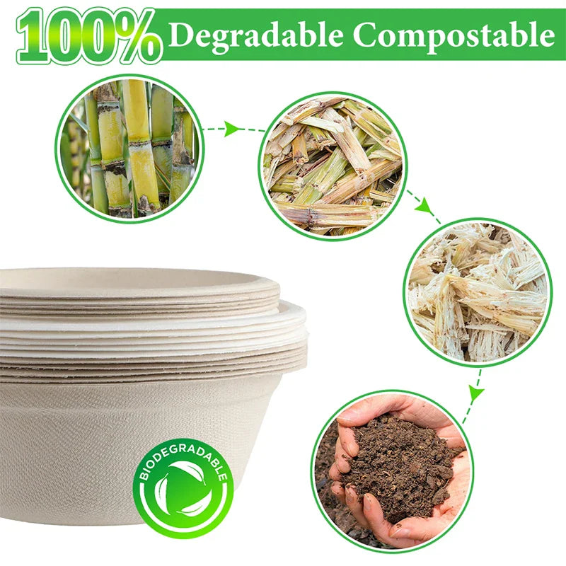 Smachin 50pcs 12/18 Oz Disposable Bowl Party Tableware Lunch Box Compostable Food Containers Dinnerware for Restaurant Kitchen