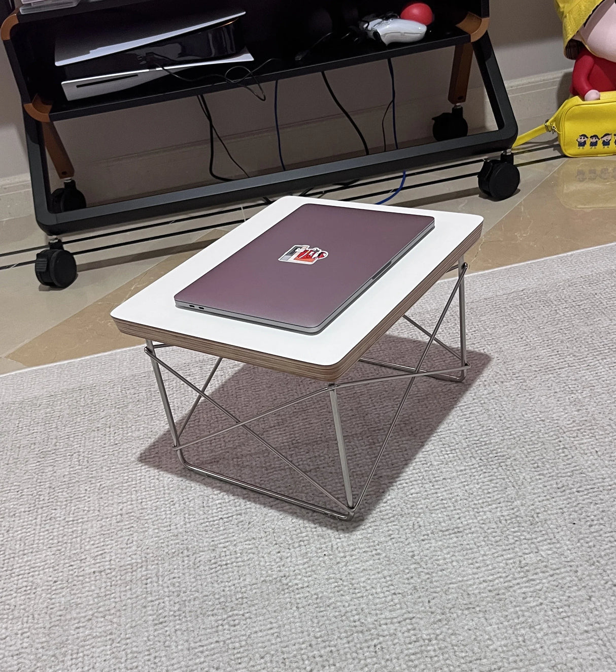 Small Sidetable LTR Low Table Plywood Rectangle Top Stainless Steel Frame Small Home Decoration Wire Base Table