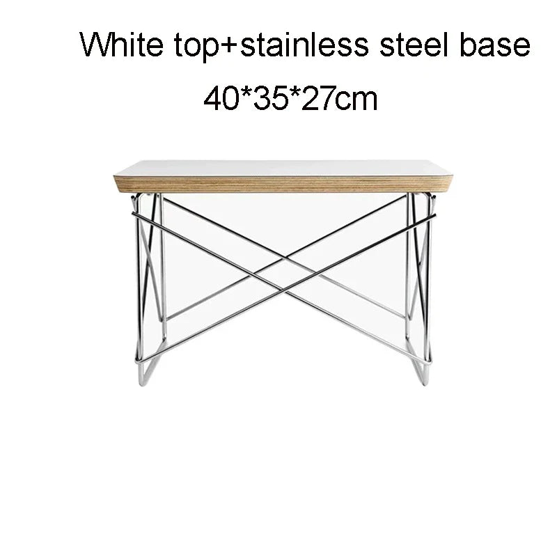 Small Sidetable LTR Low Table Plywood Rectangle Top Stainless Steel Frame Small Home Decoration Wire Base Table