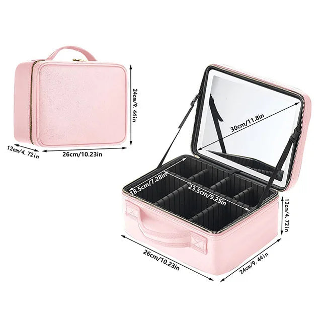 Smart LED Cosmetic Case With Mirror Travel Makeup Bag Large Capacity Female Beautician Skincare Product Makeup Case For Women