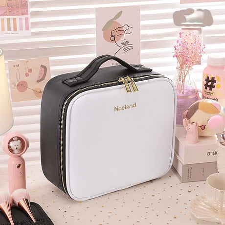 Smart LED Cosmetic Case with Mirror Cosmetic Bag Travel Makeup Bags for Women Fashion Portable Storage Bag Travel Makeup Bags