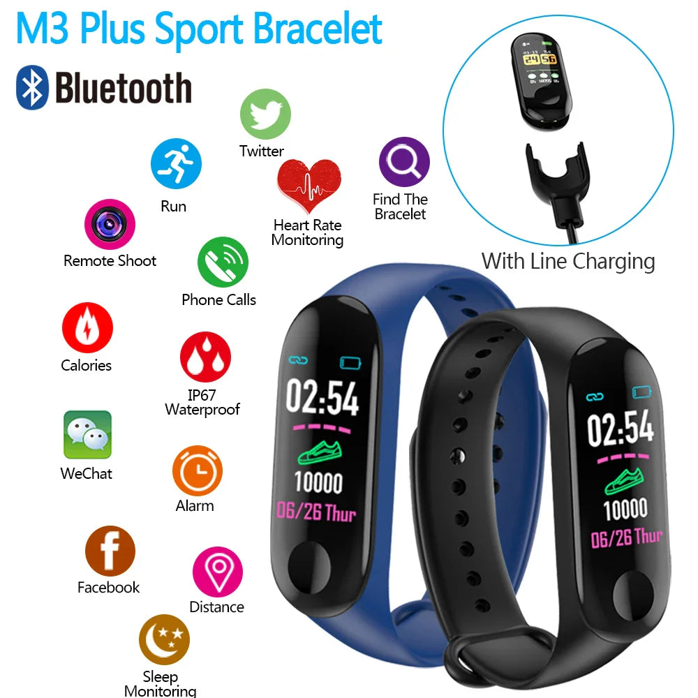 Smart Running Pedometer M3 Plus Blood Pressure Monitor Heart Rate Fitness Tracker Smart Bracelet Step Counter Waterproof Pedomet