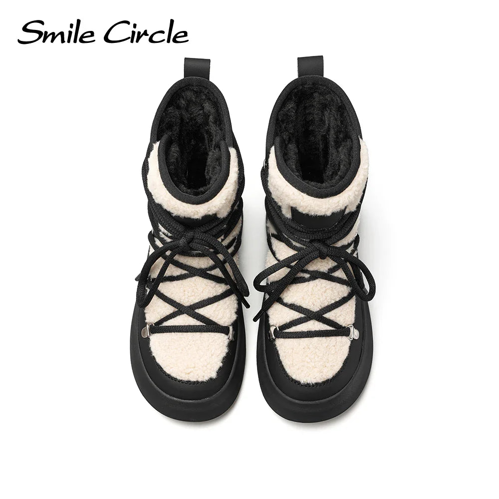 Smile Circle Snow Boots Women Winter Warm Plush Ankle Boots Trendy Platform Casual Shoes