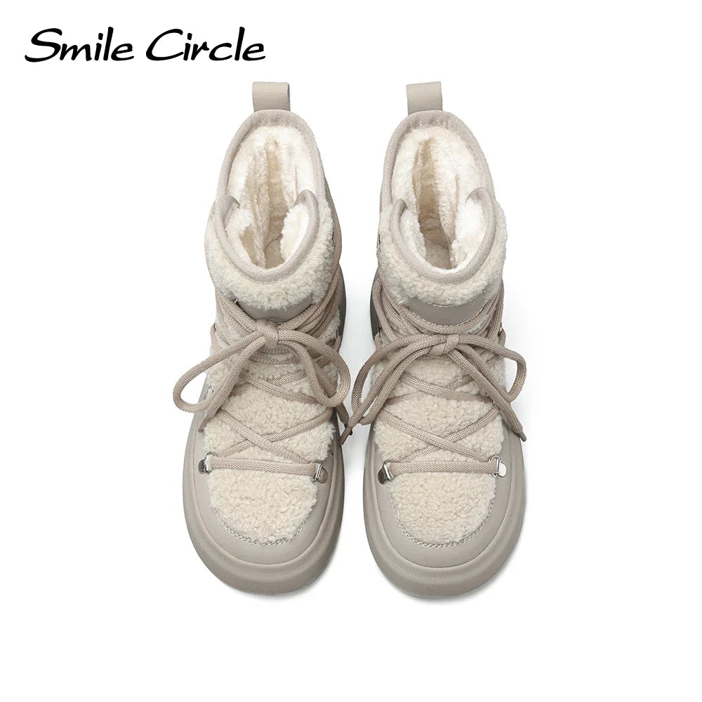 Smile Circle Snow Boots Women Winter Warm Plush Ankle Boots Trendy Platform Casual Shoes