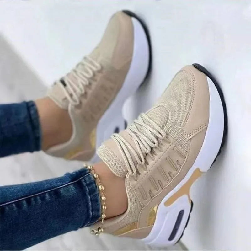 Sneakers 2024 New Fashion Wedge Platform Plus Size Casual Sports Shoes Women Lace-up Mesh Breathable Women's Vulcanized Shoes